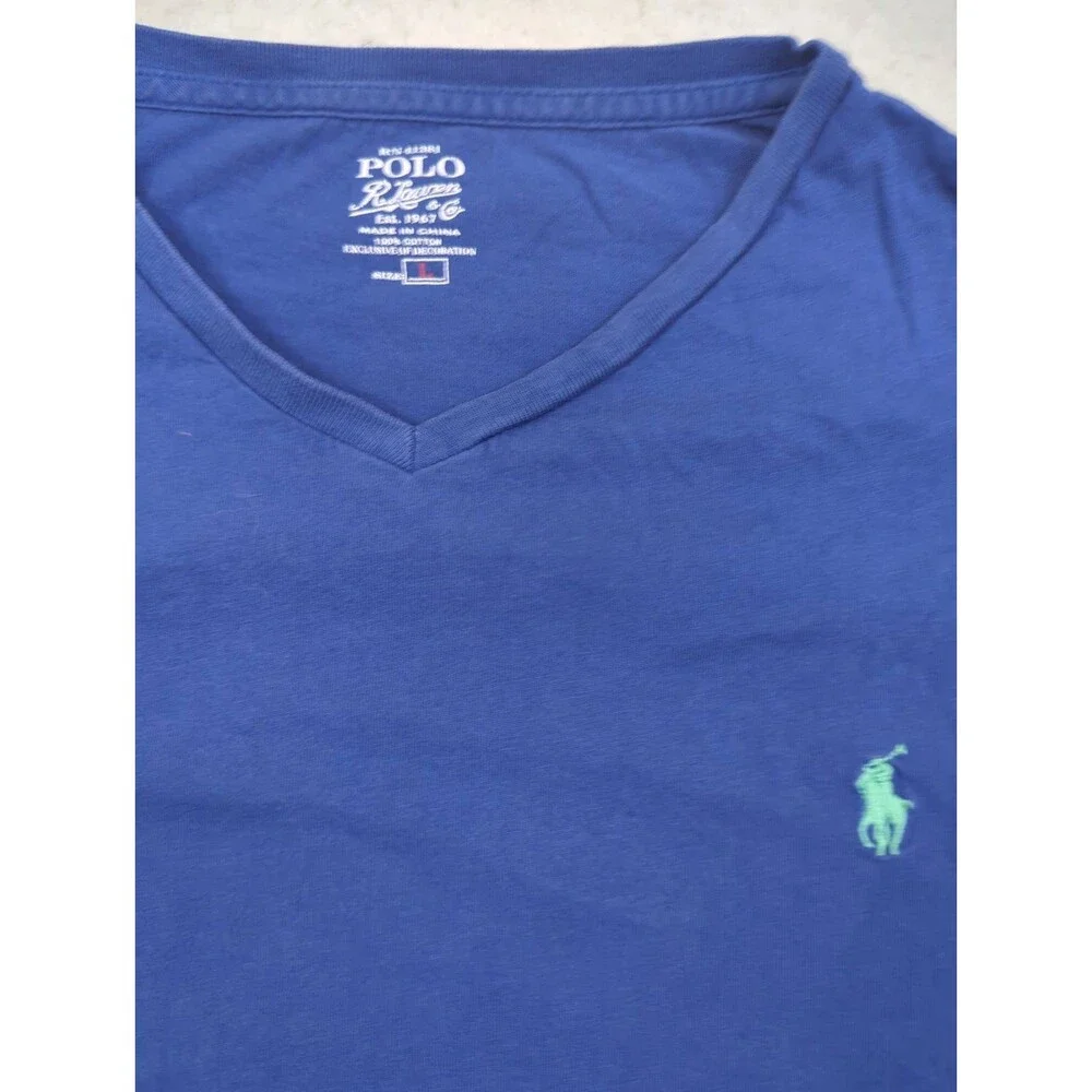 Polo Ralph Lauren T Shirt Mens L Light Blue Pony V-Neck Short Sleeve Lightweight